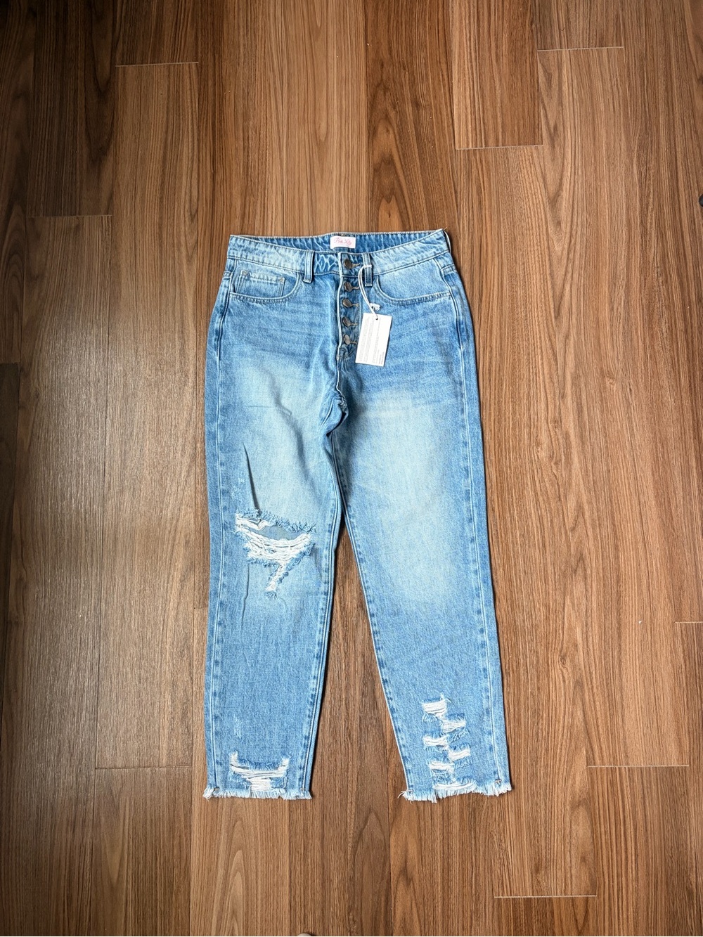 Pink Lily Light Blue Distressed Ankle Crop Jeans